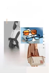 Detail of retro square double-bridge sunglasses with orange and blue gradient lenses