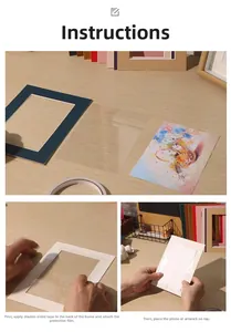 Detail of colorful cardboard frame mat sets with transparent film and adhesive tape