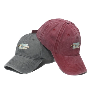 Casquettes de baseball vintage en coton délavé avec broderie artistique en gris et rouge