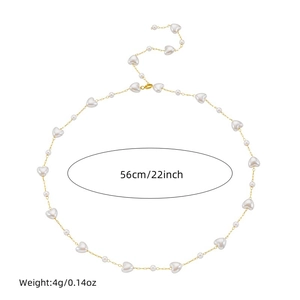 Elegant gold chain necklace with white heart pearls and adjustable 22-inch extension