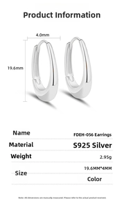 Detailed size chart for S925 sterling silver U-shaped hoop earrings in gold and silver
