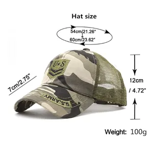 Casquette de baseball camouflage avec filet respirant et broderie U.S. Army