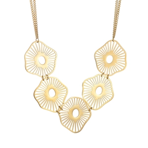 Irregular hollow flower geometric necklace in gold titanium steel with double layer chain