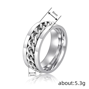 8mm silver stainless steel spinner ring with rotating Cuban chain industrial design