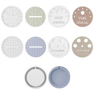 Moule en silicone pour bougeoirs ronds avec motifs de cœurs et textes de vœux en relief