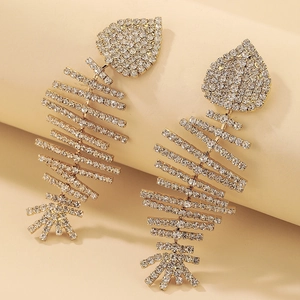 Boucles D'oreilles Pendantes Arête De Poisson Avec Tige En Argent Sterling 925 Alliage Strass Bijoux Hip Hop Pour Femmes