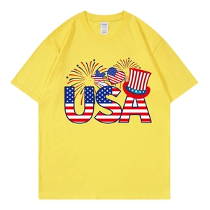 T-shirt en coton jaune vif surdimensionné avec imprimé USA pour style décontracté