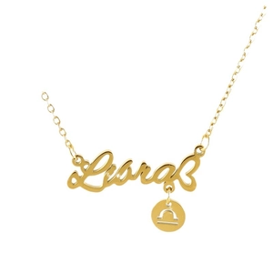 18k gold plated stainless steel Libra zodiac necklace with personalized letter pendant