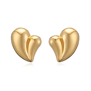 Chic 18k gold plated stacked heart stud earrings for women on a white background