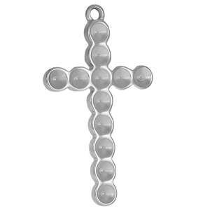 Minimalist silver 304 stainless steel cross pendant base with multiple round inlay slots