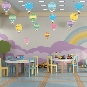 Colorful hot air balloon hanging decorations for kids' classroom and playroom ceiling
