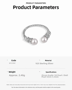 Macro detail of S925 sterling silver ring with shell pearl and 5A cubic zirconia
