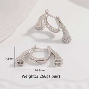 Ganci per orecchini in argento sterling S925 con zirconi e dimensioni di 14,5x24,5 mm