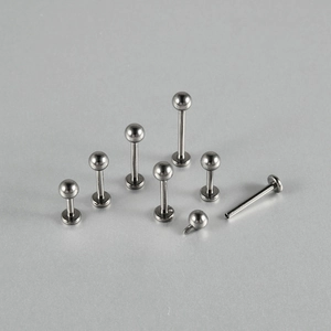 G23 titanium labret studs in various lengths with polished silver ball internally threaded