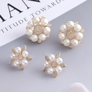 Elegant Camellia Flower Shell Artificial Pearl Stud Earrings Copper Gold Plated With Zircon 925 Sterling Silver Earring Post