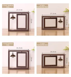 Detailed size comparison of rotating wooden photo frames in 6 and 7 inch versions