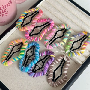 Handmade Wool Yarn Wrapped BB Hair Clips Colorful Rainbow Striped Snap Clips Sweet Cloud Shape Hairpin For Women Girls