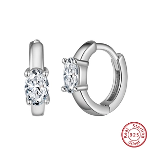 S925 sterling silver hoop earrings with oval zircon stone and polished gold plating
