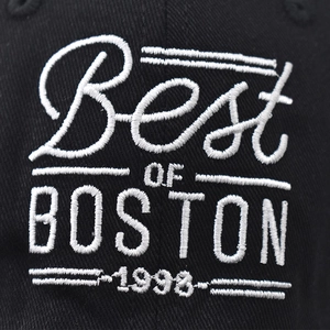 Classic black cotton baseball cap featuring high-quality white Boston 1998 3D embroidery