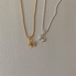 Detailed view of 925 silver star pendant necklaces in gold and silver finishes