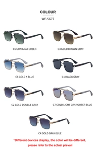 Multiple color variations of rimless rectangular sunglasses for men with metal temple details
