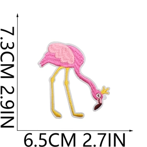 Pink flamingo embroidery patch with gold crown, 7.3cm x 6.5cm, DIY iron-on accessory