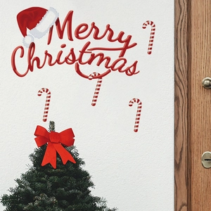 Merry Christmas Wall Sticker PVC Self Adhesive Santa Hat Candy Cane Pattern Holiday Home Window Door Decor