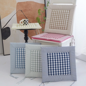 Plaid Checkered Square Seat Cushion With Ties Polyester Breathable Chair Pad For Dining Room Office Home Decor