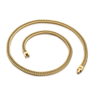 Golden hip hop flat woven stainless steel dragon bone chain necklace for men