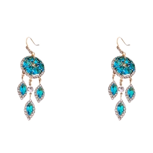 French palace style round tassel earrings with blue crystals and marquise diamonds