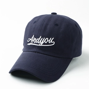 Classic navy blue baseball cap with white Andyou embroidery and curved brim