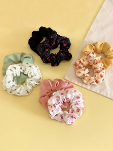 Detailed set of 8 floral and solid scrunchies in four elegant colors with soft textures