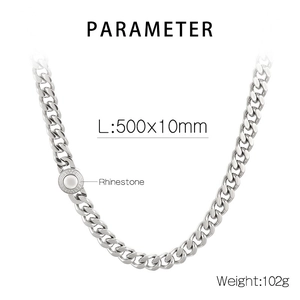 Detailed parameter view showing 10mm silver Cuban chain specs with rhinestone clasp