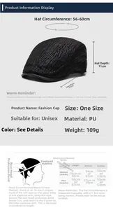 Guide des tailles pour casquette en cuir PU avec tour de tête de 56 à 60 cm