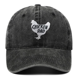 Casquette de baseball en coton gris anthracite délavé avec broderie coq et texte Chicken Dad