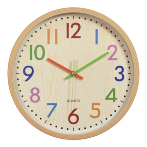 12-inch bamboo texture wall clock with colorful Arabic numerals and quartz movement