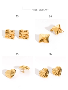 Detail display of four vintage 18K gold-plated stainless steel earring styles in a grid