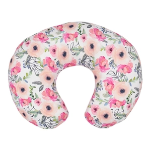Detailed close-up of U-shaped breastfeeding pillow cover with pink watercolor floral pattern