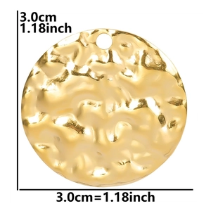 Detailed view of a 3.0cm hammered texture golden stainless steel pendant for jewelry DIY