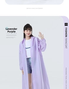 Detailed view of Taro Purple EVA raincoat with hooded design and adjustable cuffs