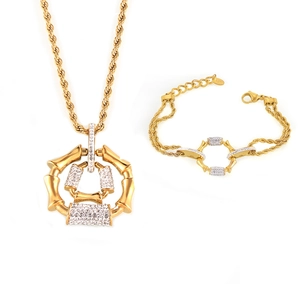 French vintage bamboo knot jewelry set with 18k gold plated necklace and bracelet