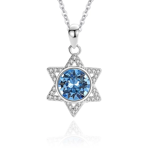 S925 Sterling Silver Star Necklace with Heart of the Ocean Blue Crystal Pendant