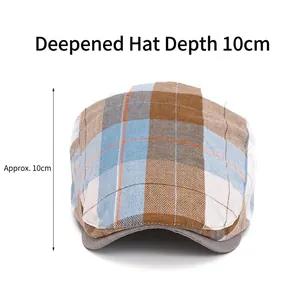 Vintage blue and brown plaid flat cap for men and women with 10cm depth design