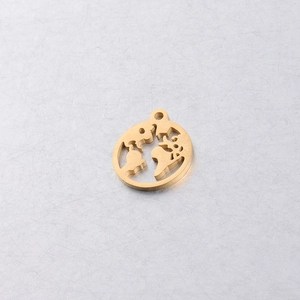 Macro shot of gold hollow world map earth pendant on a textured grey background