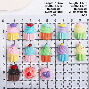 Mini resin cupcakes DIY accessories shown on measurement grid for size reference