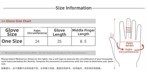 Size chart for men's pigskin gloves showing palm circumference and length measurements