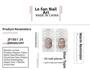 Detail view of JP1861 press-on nail set with 24 pieces in floral and pink designs