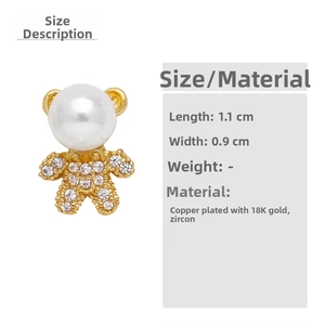 Detailed dimensions of 18k gold plated bear earring with pearls and cubic zirconia