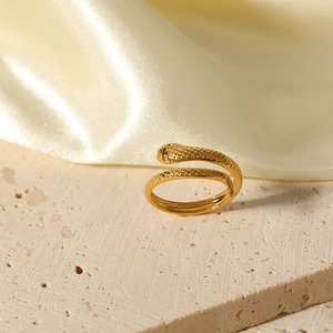 Adjustable 18K gold plated stainless steel snake ring with textured scale design