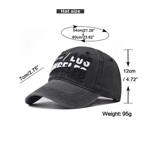 Size chart showing head circumference and height for the Los Angeles washed baseball cap